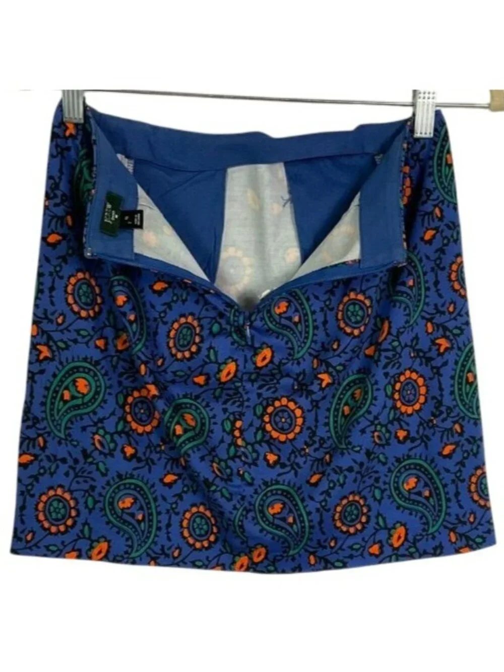 J.Crew Factory Blue Paisley Mini Skirt Cotton Stretch Pockets Size 00 27112